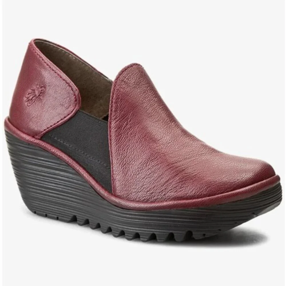 Fly London 'Yua' Genuine Leather Low Cut Wedge Slip-On Shoes in Cherry Size 39